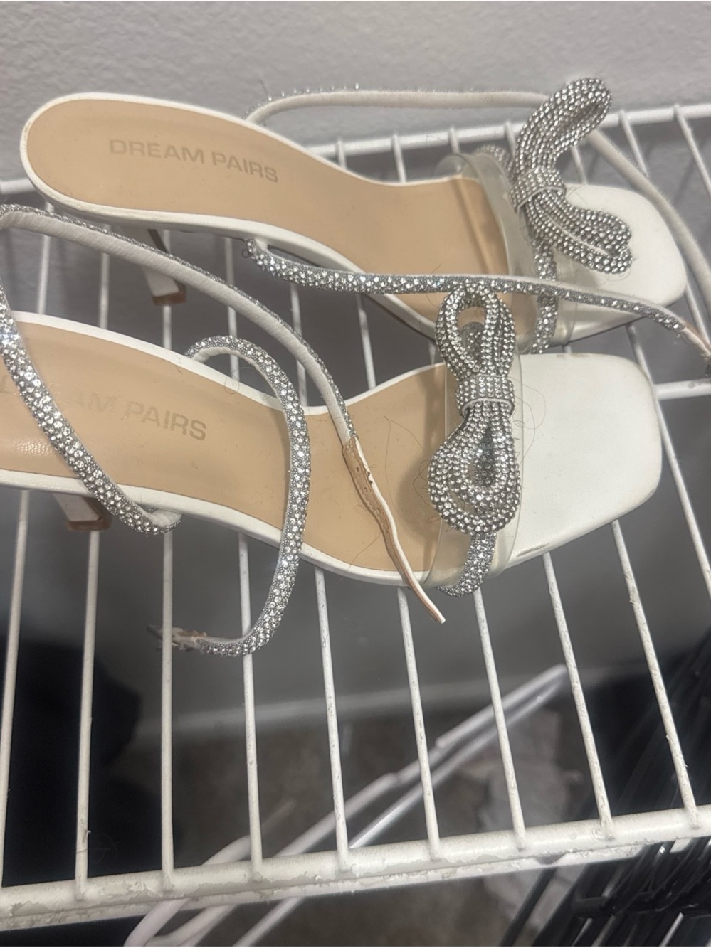 Dream Pairs White Rhinestone Bow Sling Heels